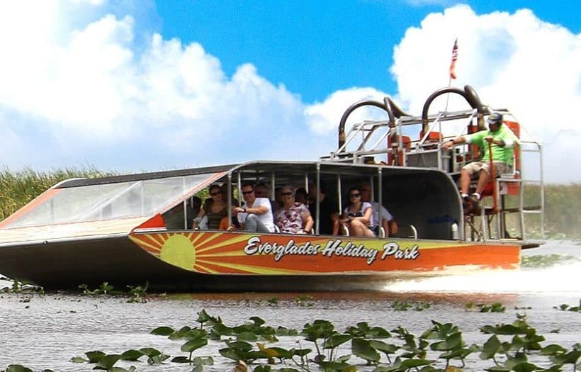 people enjoying airboat ride in Everglades