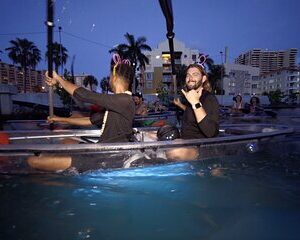 Miami Beach: Neon Nights CLEAR Kayak Tour with Champagne Toast